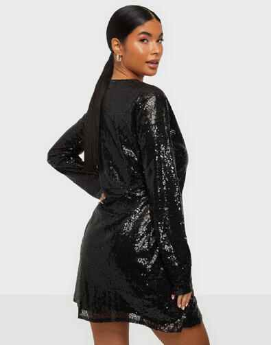 Rochie Nly Trend Wrap Sequin Negru