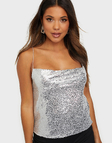 Bluza Nly Trend Draped Sequin Singlet Argintiu
