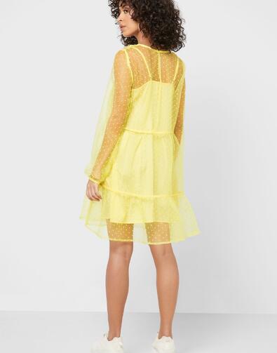 Rochie Pieces Ruffle Hem Sheer Spotted Galben