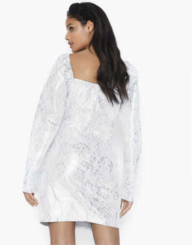 Rochie Rare London Statement Sleeve Metallic Foil Alb