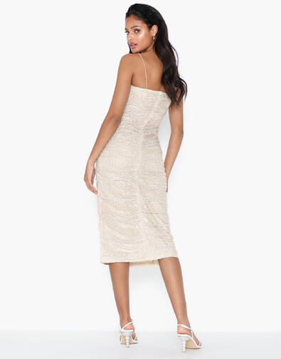 Rochie Rare London Metallic Mesh Bej